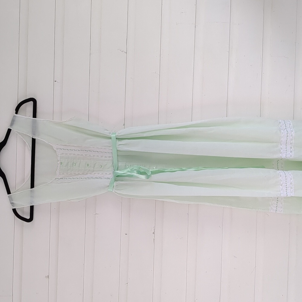 Vintage Pale Green Soft Cotton Long Gown Cottagecore Size S